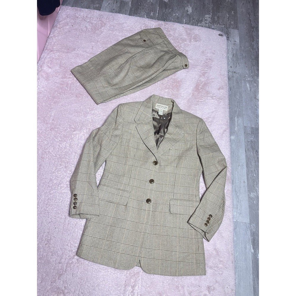 Vtg Plaid Jones New York Country Women Pantsuit Size 8 Lined Wool/silk Bin11